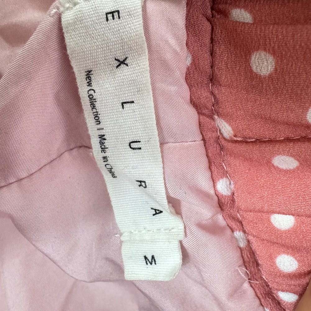 Exlura Women Pink Polka Dot Pleated Midi Skirt Elastic High Waist Pockets Size M - Picture 4 of 11